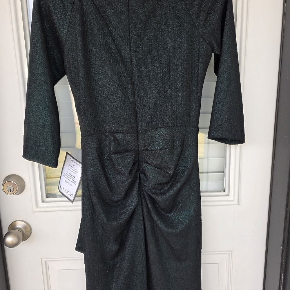 $249 XSCAPE Metallic-Threaded Gathered-Waist Dress Sz 8 Dark Green NWT - Picture 12 of 13